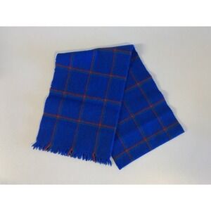 Vintage 80s V.Fraas Wool Scarf Made In West Germany Cobalt Blue Windowpane Plaid